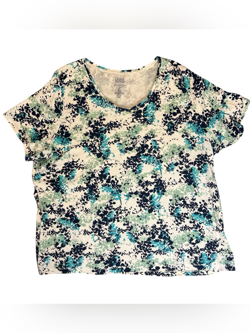 Croft & Barrow Women’s Plus 2X Floral Classic Tee Blue Green 100% Cotton